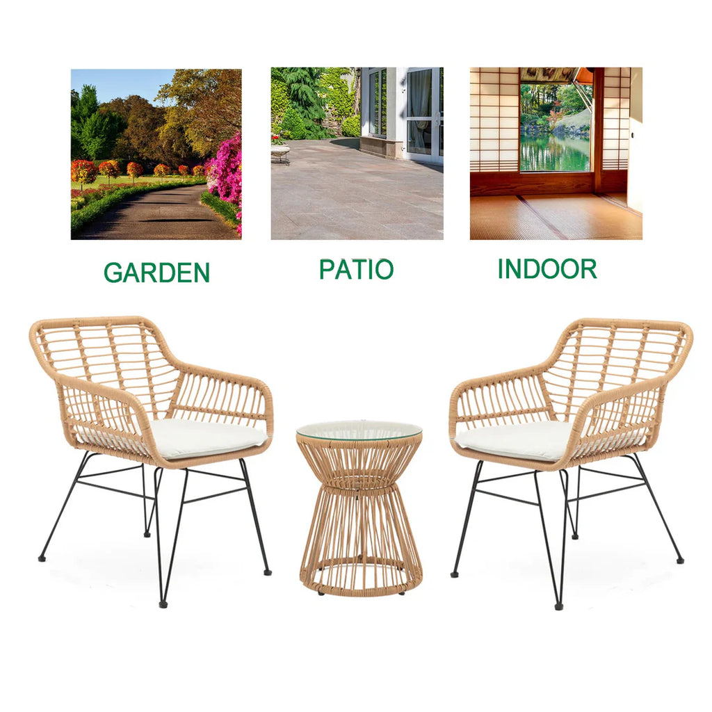VIRASAT FURNITURE ALLURE OUTDOOR PATIO SEATING SET 2 CHAIRS AND 1 TABLE SET (HONEY)