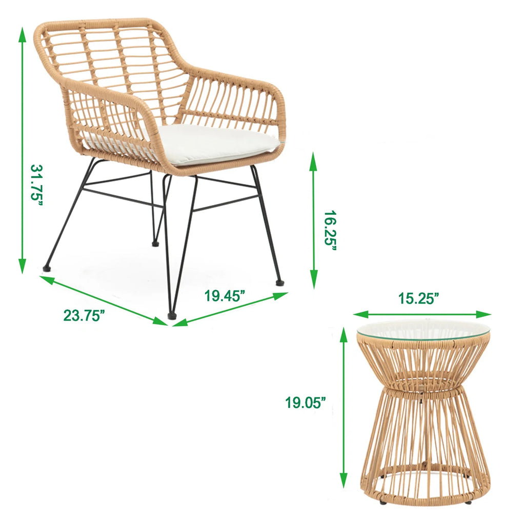 Virasat Outdoor Patio Seating Set 2 Chairs and 1 Table Set (Honey)-VIRASAT FURNITURE & FURNISHING