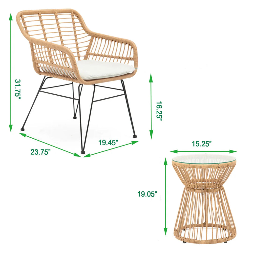 VIRASAT FURNITURE ALLURE OUTDOOR PATIO SEATING SET 2 CHAIRS AND 1 TABLE SET (HONEY)