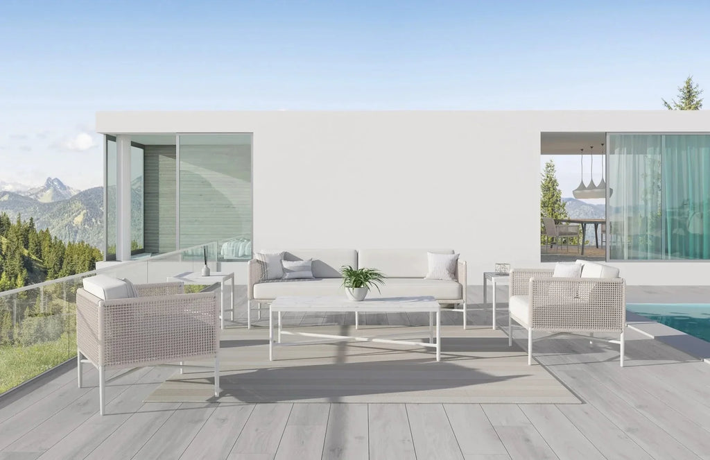Virasat Outdoor Garden Balcony Sofa Set 2 Seater and 2 Single Seater With 1 Center Table Set, Braid & Rope (White + Beige)-VIRASAT FURNITURE & FURNISHING