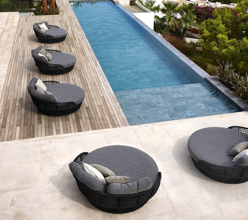 Virasat Outdoor Poolside Sunbed With Cushion Daybed (Black) Braided & Rope-VIRASAT FURNITURE & FURNISHING