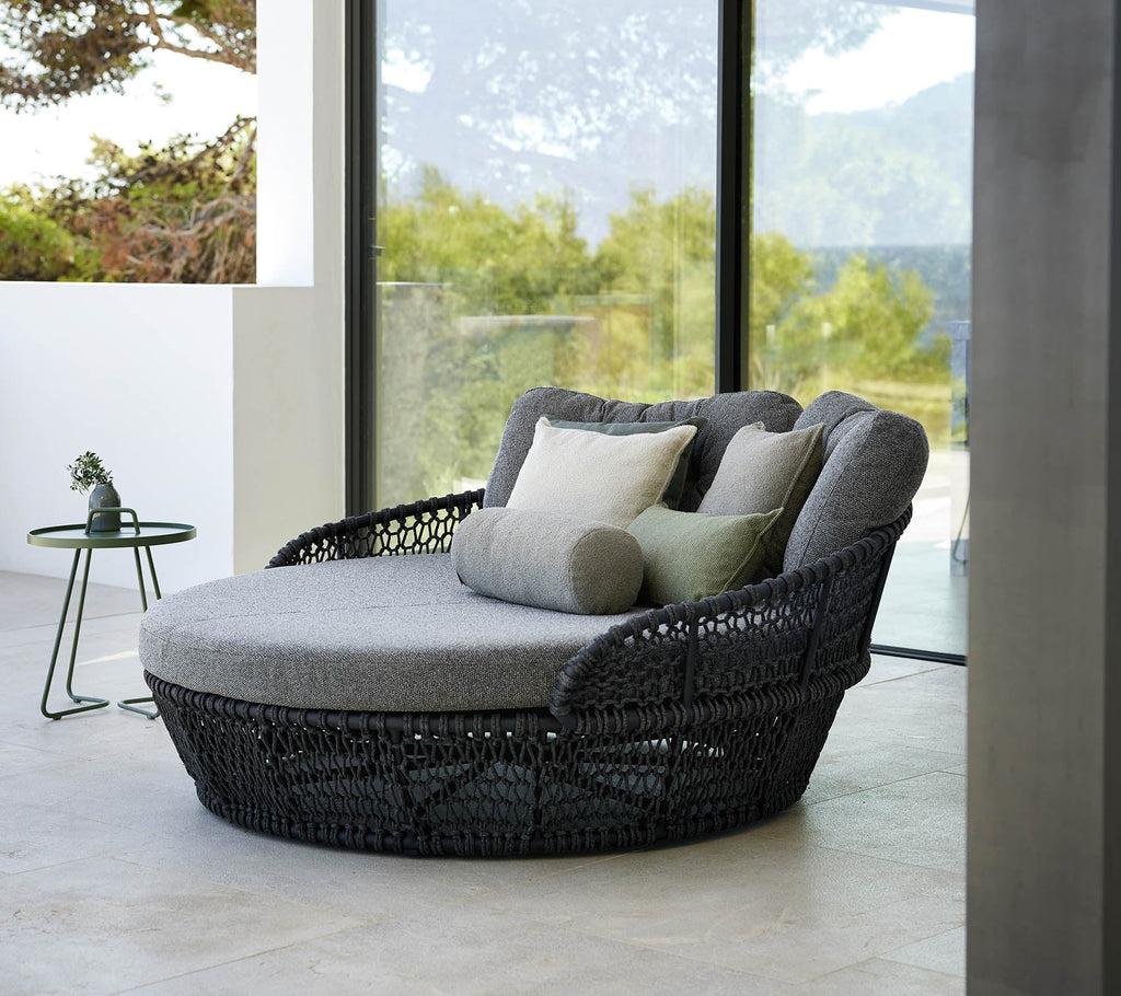 Virasat Outdoor Poolside Sunbed With Cushion Daybed (Black) Braided & Rope-VIRASAT FURNITURE & FURNISHING