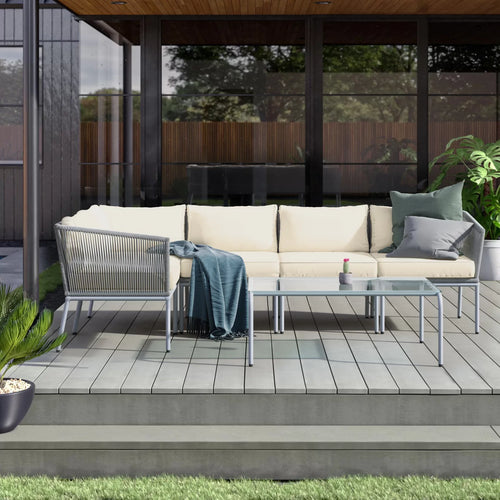 Virasat Outdoor Garden Balcony Sofa Set 5 Seater and 1 Center Table Set, Braid & Rope (Grey)-VIRASAT FURNITURE & FURNISHING