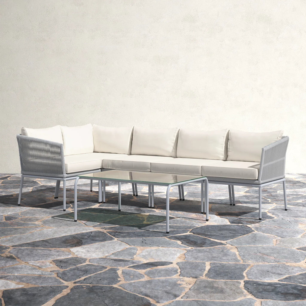 Virasat Outdoor Garden Balcony Sofa Set 5 Seater and 1 Center Table Set, Braid & Rope (Grey)-VIRASAT FURNITURE & FURNISHING