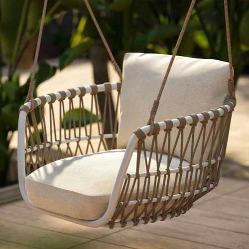 Virasat Single Seater Hanging Swing Without Stand For Balcony, Garden Swing (Tan) Braided & Rope-VIRASAT FURNITURE & FURNISHING