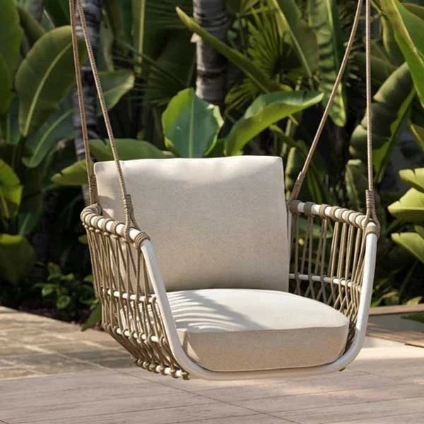 Virasat Single Seater Hanging Swing Without Stand For Balcony, Garden Swing (Tan) Braided & Rope-VIRASAT FURNITURE & FURNISHING