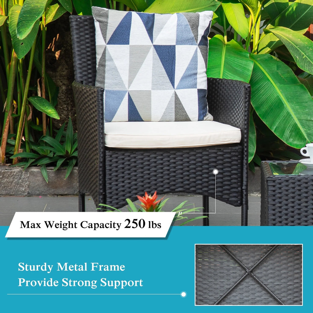 Virasat Outdoor Patio Seating Set 2 Chairs and 1 Table Set Black-VIRASAT FURNITURE & FURNISHING