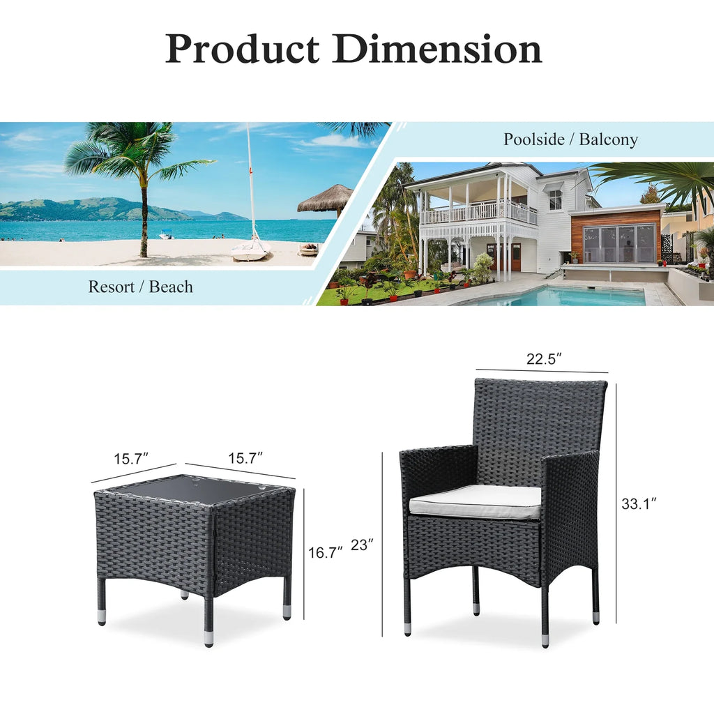 Virasat Outdoor Patio Seating Set 2 Chairs and 1 Table Set Black-VIRASAT FURNITURE & FURNISHING