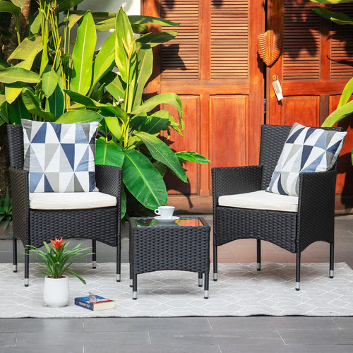 Virasat Outdoor Patio Seating Set 2 Chairs and 1 Table Set Black-VIRASAT FURNITURE & FURNISHING