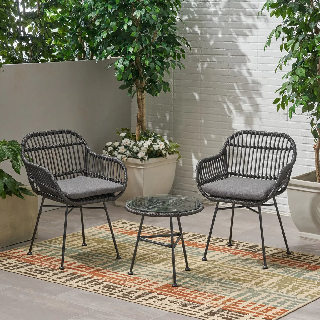 Virasat Outdoor Patio Seating Set 2 Chairs and 1 Table Set Black-VIRASAT FURNITURE & FURNISHING
