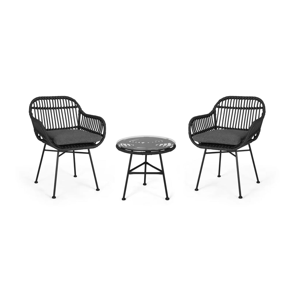 Virasat Outdoor Patio Seating Set 2 Chairs and 1 Table Set Black-VIRASAT FURNITURE & FURNISHING