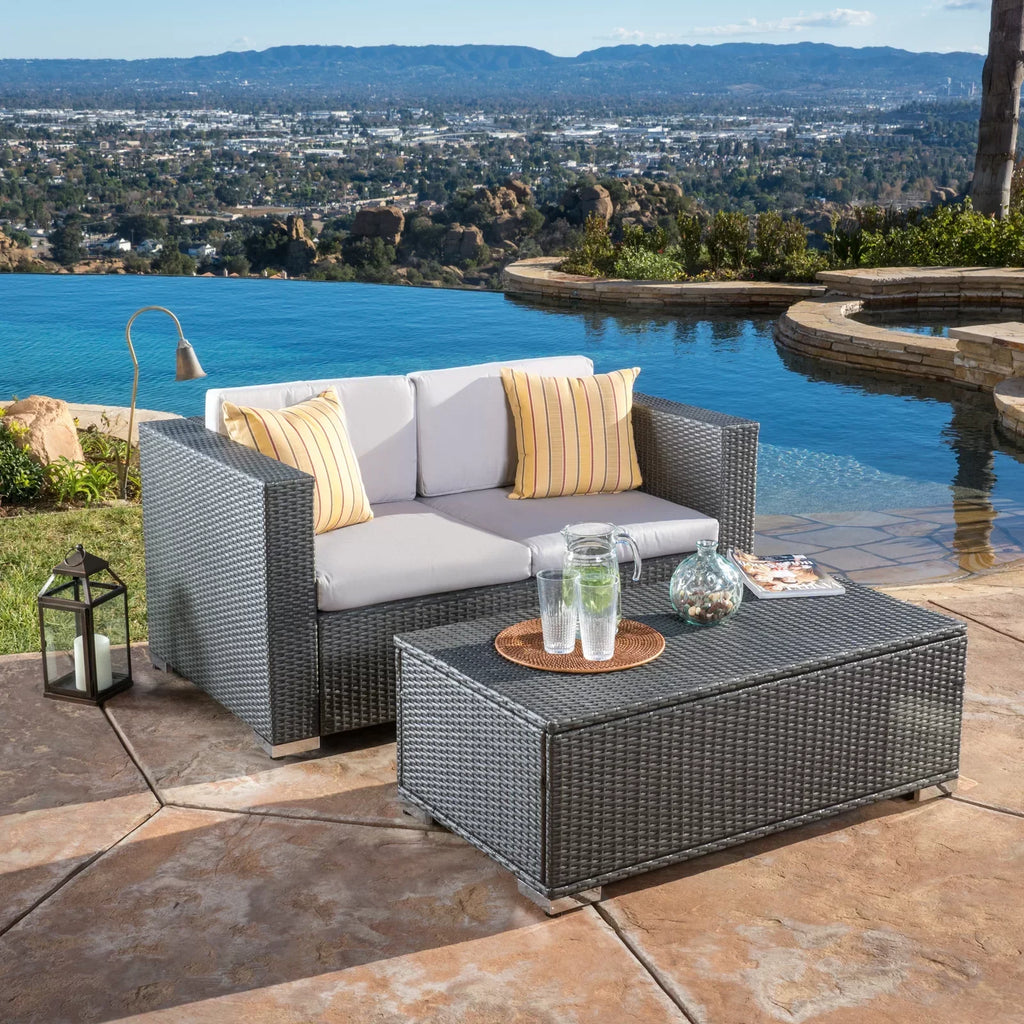 Virasat Outdoor Patio Sofa Set 2 Seater and 1 Center table Set (Dark Grey)-VIRASAT FURNITURE & FURNISHING