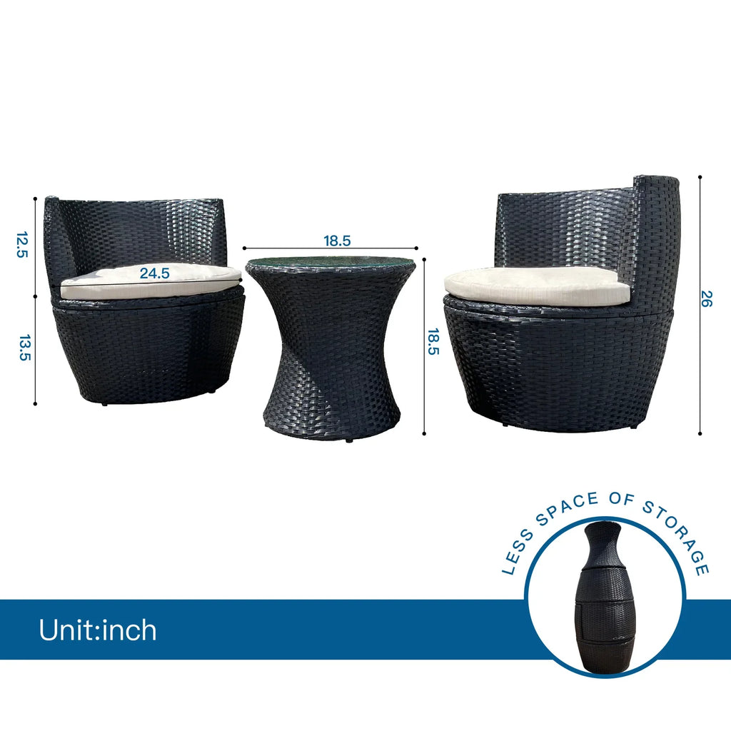 Virasat Outdoor Patio Seating Set 2 Chairs and 1 Table Set Black-VIRASAT FURNITURE & FURNISHING