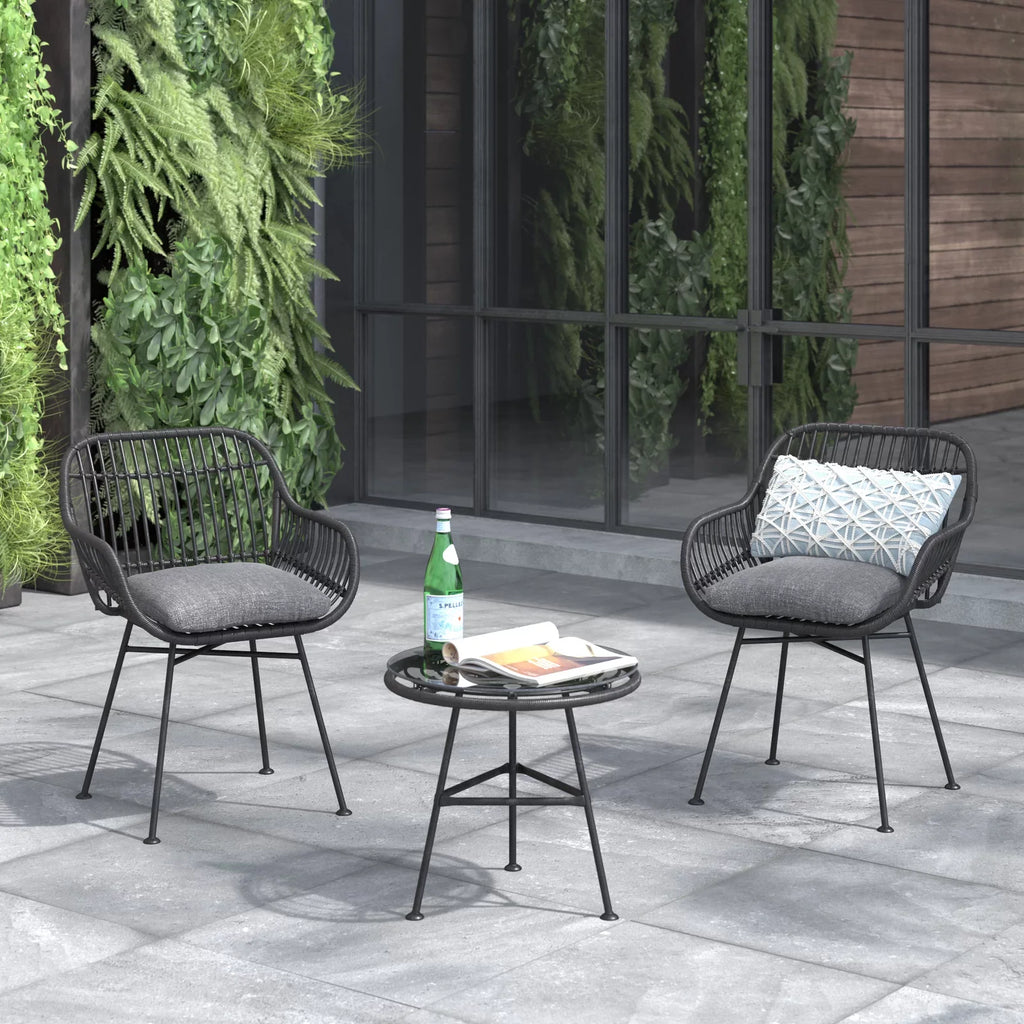 Virasat Outdoor Patio Seating Set 2 Chairs and 1 Table Set Black-VIRASAT FURNITURE & FURNISHING