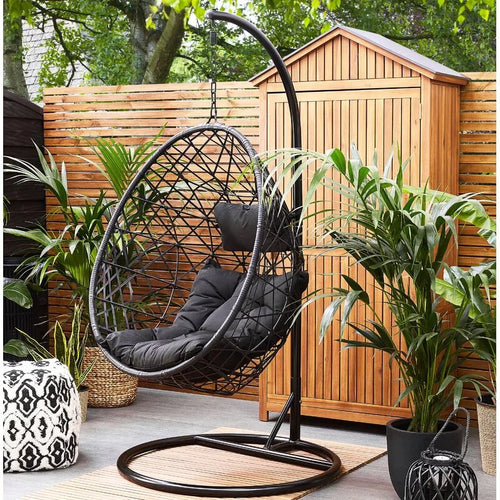 Virasat Single Seater Hanging Swing With Stand For Balcony, Garden Swing (Black)-VIRASAT FURNITURE & FURNISHING