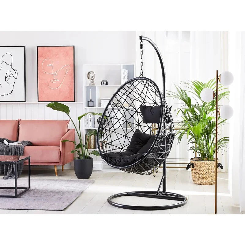 Virasat Single Seater Hanging Swing With Stand For Balcony, Garden Swing (Black)-VIRASAT FURNITURE & FURNISHING