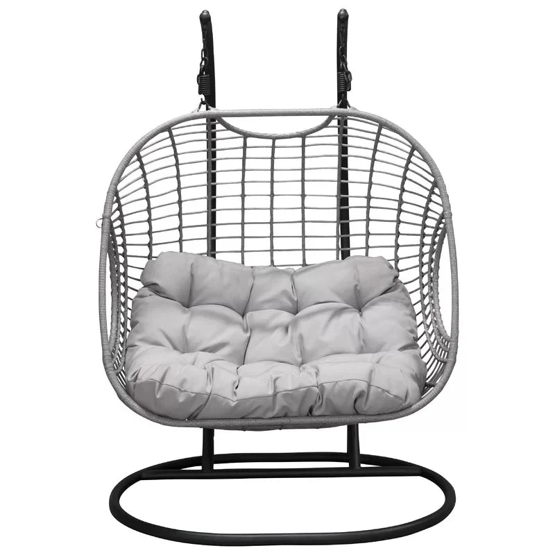 Virasat Double Seater Hanging Swing With Stand Silver-VIRASAT FURNITURE & FURNISHING