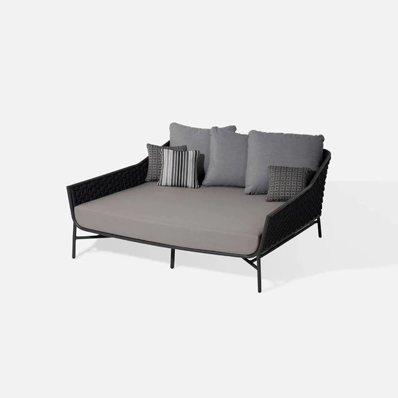 Virasat Outdoor Poolside Sunbed With Cushion Daybed (Black) Braided & Rope-VIRASAT FURNITURE & FURNISHING