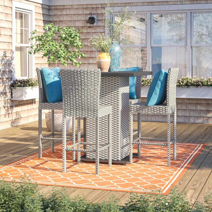 Virasat Outdoor Patio Bar Sets 4 Chairs 1 Table Silver