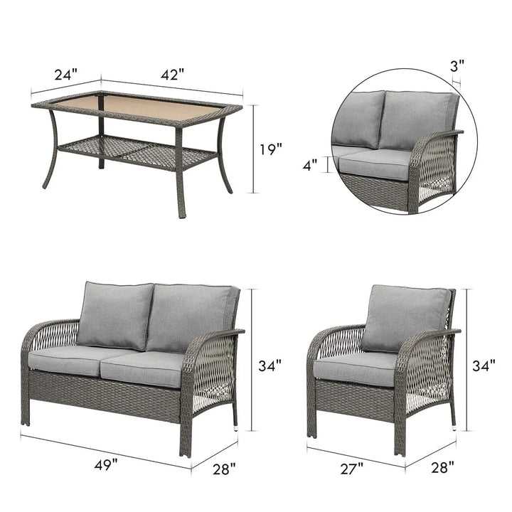 Virasat Rein Outdoor Sofa Set 2 Seater , 2 Single seater and 1 Center Table (Grey)