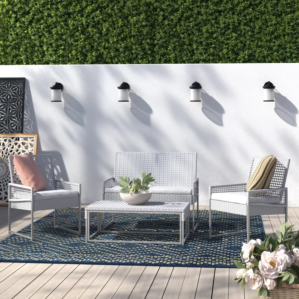 Virasat Outdoor Garden Balcony Sofa Set 2 Seater, 2 Single Seater and 1 Center Table Set (White)-VIRASAT FURNITURE & FURNISHING