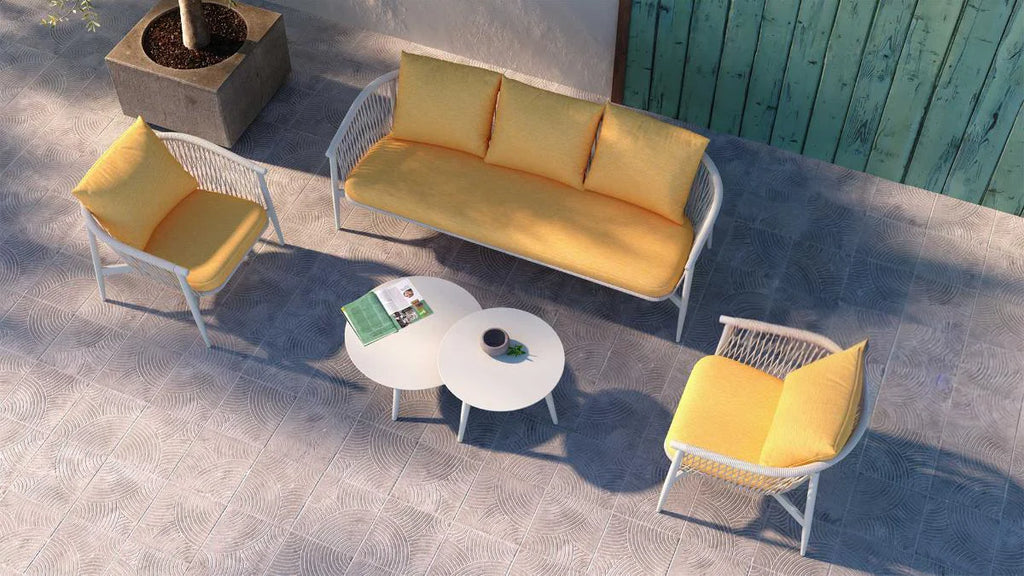 Virasat Outdoor Sofa Set 3 Seater , 2 Single seater and 2 Center Table Set (White + Yellow) Braided & Rope-VIRASAT FURNITURE & FURNISHING