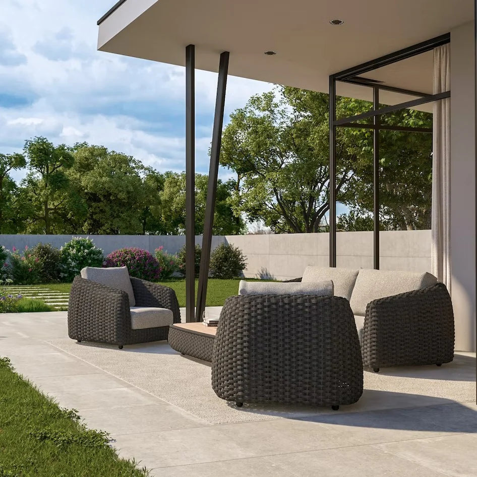 Virasat Outdoor Garden Balcony Sofa Set 2 Seater, 2 Single Seater and 1 Center Table Set, Braid & Rope (Black)-VIRASAT FURNITURE & FURNISHING
