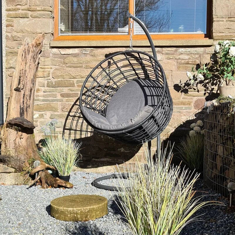 Virasat Single Seater Hanging Swing With Stand For Balcony, Garden Swing (Dark Grey)-VIRASAT FURNITURE & FURNISHING