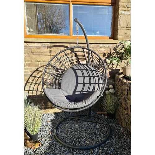 Virasat Single Seater Hanging Swing With Stand For Balcony, Garden Swing (Dark Grey)-VIRASAT FURNITURE & FURNISHING