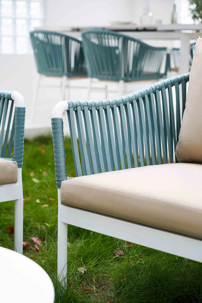 Virasat Outdoor Garden Balcony Sofa Set 2 Seater, 2 Single Seater and 1 Center Table Set, Braid & Rope (White + Blue)-VIRASAT FURNITURE & FURNISHING