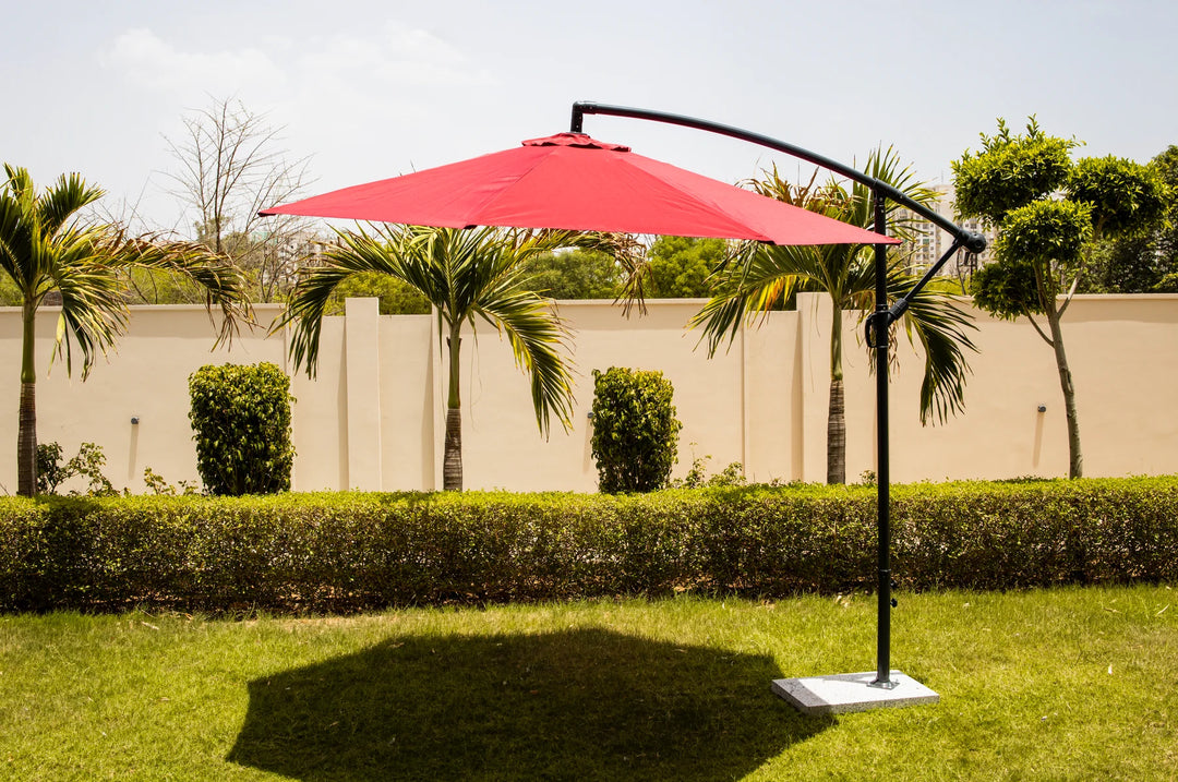 Virasat Aqua Luxury Side Pole Garden Umbrella With Stand (Round, Mahroon)