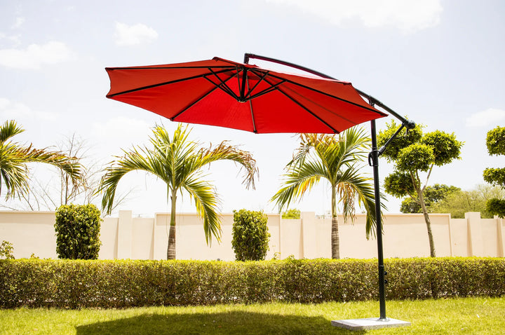 Virasat Aqua Luxury Side Pole Garden Umbrella With Stand (Round, Mahroon)