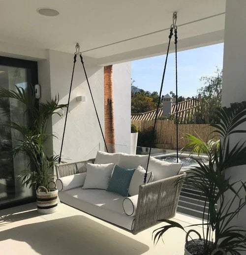 Virasat Double Seater Hanging Swing Without Stand For Balcony , Garden Swing (Silver) Braided & Rope-VIRASAT FURNITURE & FURNISHING