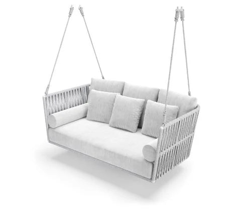 Virasat Double Seater Hanging Swing Without Stand For Balcony , Garden Swing (Silver) Braided & Rope-VIRASAT FURNITURE & FURNISHING