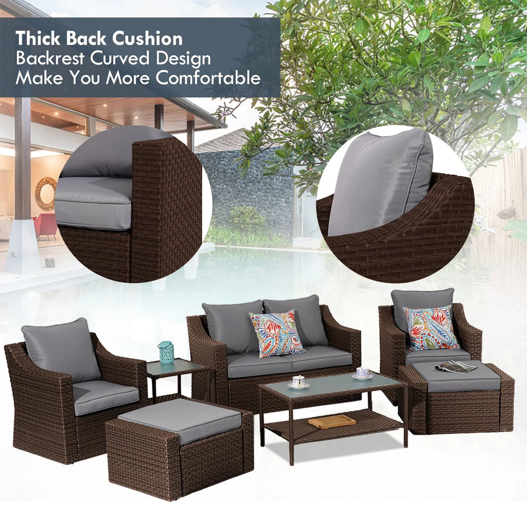 Virasat Outdoor Garden Balcony Sofa Set 2 Seater, 2 Single Seater With 2 Ottoman and 1 Center Table, 1 Side Table Set (Dark Brown)-VIRASAT FURNITURE & FURNISHING