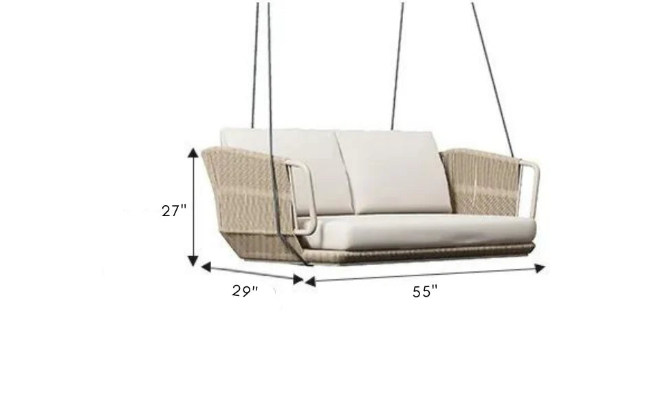 Virasat Double Seater Hanging Swing Without Stand For Balcony, Garden Swing (Beige) Braided & Rope-VIRASAT FURNITURE & FURNISHING