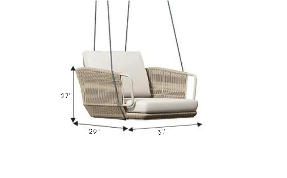 VIRASAT FURNITURE BENOIT SINGLE SEATER HANGING SWING WITHOUT STAND FOR BALCONY & GARDEN SWING (BEIGE) BRAIDED & ROPE