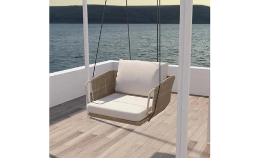 VIRASAT FURNITURE BENOIT SINGLE SEATER HANGING SWING WITHOUT STAND FOR BALCONY & GARDEN SWING (BEIGE) BRAIDED & ROPE