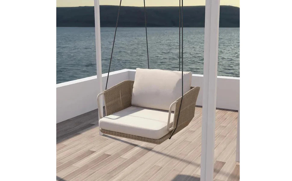 Virasat Single Seater Hanging Swing Without Stand For Balcony, Garden Swing (Beige) Braided & Rope-VIRASAT FURNITURE & FURNISHING