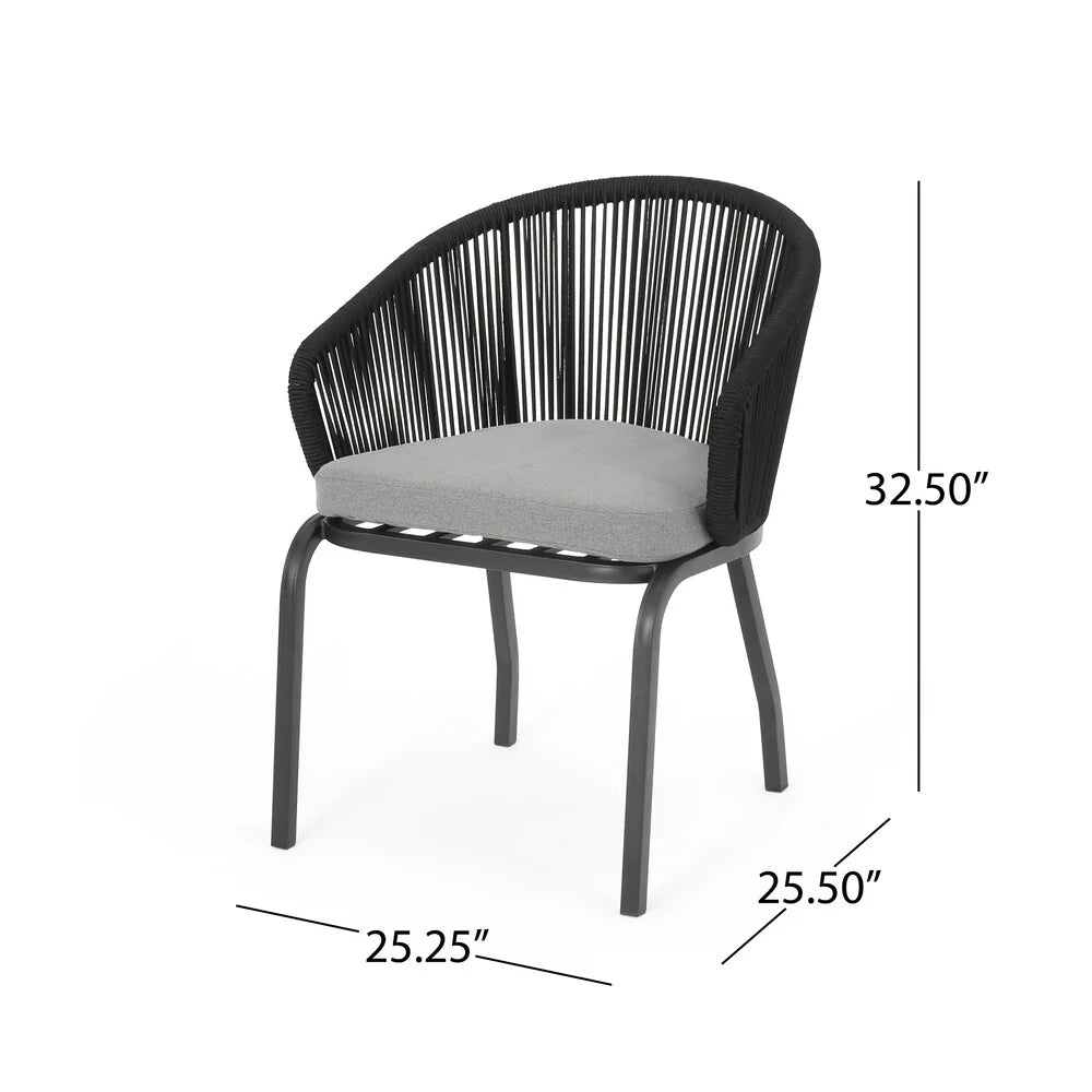 Virasat Outdoor Patio Seating Set 2 Chairs and 1 Table Set (Black) Braided & Rope-VIRASAT FURNITURE & FURNISHING