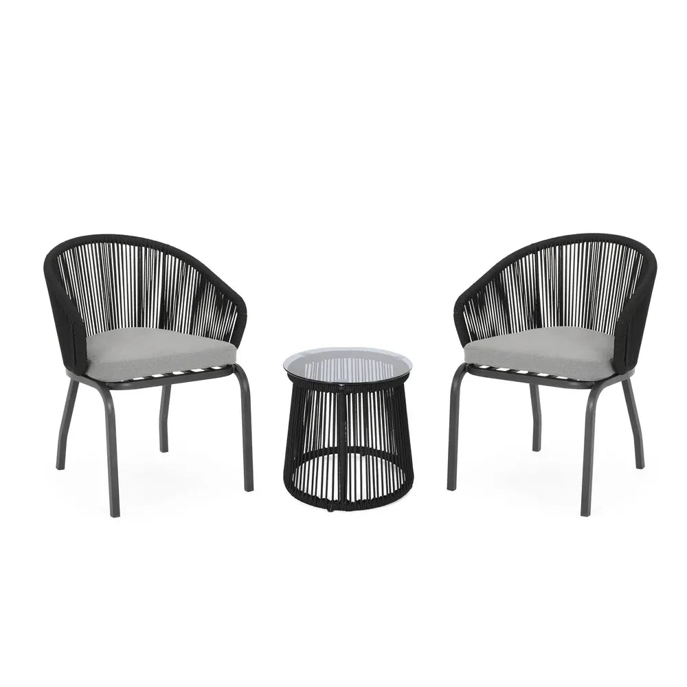 Virasat Outdoor Patio Seating Set 2 Chairs and 1 Table Set (Black) Braided & Rope-VIRASAT FURNITURE & FURNISHING