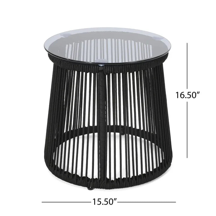 Virasat Outdoor Patio Seating Set 2 Chairs and 1 Table Set (Black) Braided & Rope-VIRASAT FURNITURE & FURNISHING