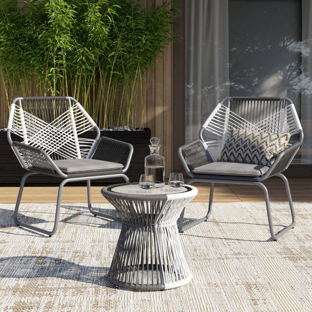 Virasat Outdoor Patio Seating Set 2 Chairs and 1 Table Set (White + Dark Grey)-VIRASAT FURNITURE & FURNISHING