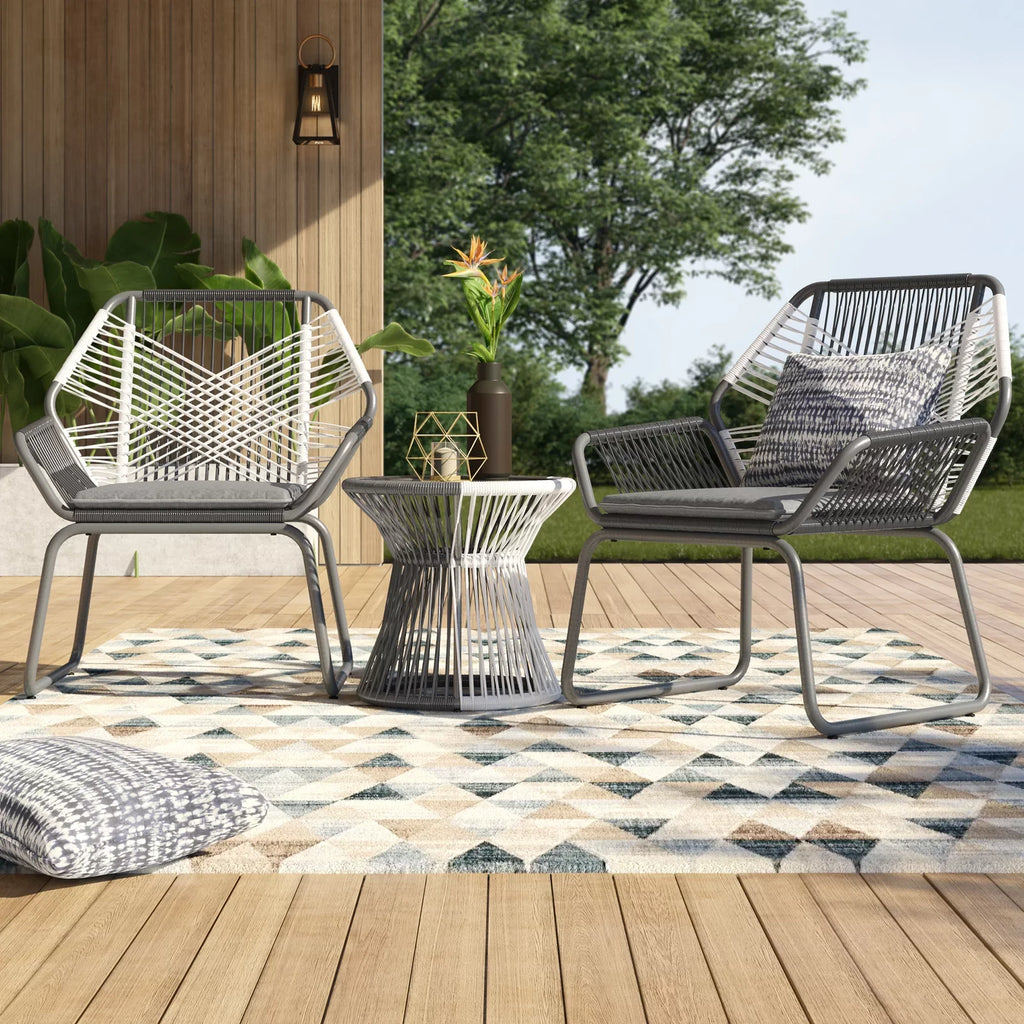 Virasat Outdoor Patio Seating Set 2 Chairs and 1 Table Set (White + Dark Grey)-VIRASAT FURNITURE & FURNISHING