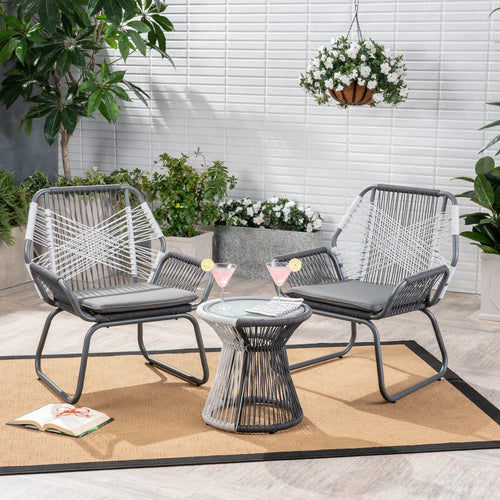 Virasat Outdoor Patio Seating Set 2 Chairs and 1 Table Set (White + Dark Grey)-VIRASAT FURNITURE & FURNISHING