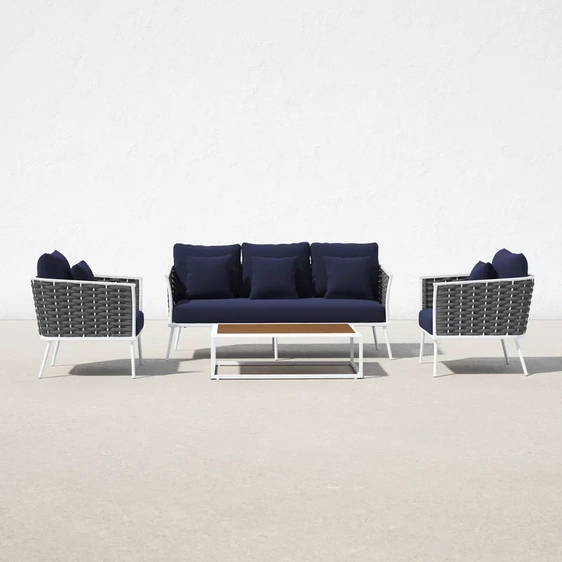 Virasat Outdoor Sofa Set 3 Seater , 2 Single seater and 1 Center Table (Grey + Navy Blue) Braided & Rope
