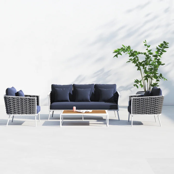 Virasat Outdoor Sofa Set 3 Seater , 2 Single seater and 1 Center Table (Grey + Navy Blue) Braided & Rope
