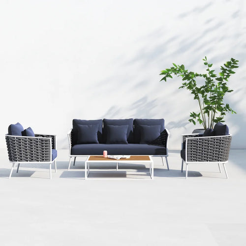 Virasat Outdoor Sofa Set 3 Seater , 2 Single seater and 1 Center Table (Grey + Navy Blue) Braided & Rope-VIRASAT FURNITURE & FURNISHING