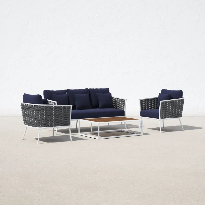 Virasat Outdoor Sofa Set 3 Seater , 2 Single seater and 1 Center Table (Grey + Navy Blue) Braided & Rope-VIRASAT FURNITURE & FURNISHING