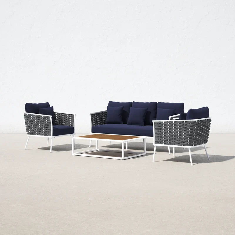 Virasat Outdoor Sofa Set 3 Seater , 2 Single seater and 1 Center Table (Grey + Navy Blue) Braided & Rope